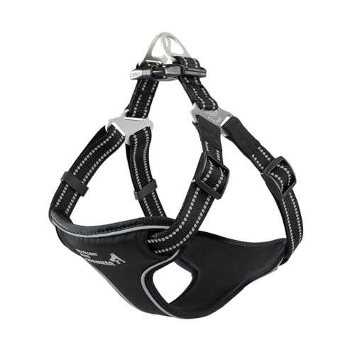 EXCELLENT ELITE SPANKER Reflektierende Nylon Hundeweste Geschirr Eva gepolstert Keine Pull-Weste einstellbar mit Namensschild-Front-Clip Service Hundegeschirr für kleine mittlere große Hunde(BLK-M) von EXCELLENT ELITE SPANKER