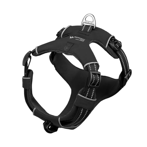 EXCELLENT ELITE SPANKER Reflektierendes Hundegeschirr aus Nylon Einstellbare Weste ohne Zug Eva gepolstert Namensschild Frontclip mit Verschlussschnalle für Training und Spaziergänge(BLK-M) von EXCELLENT ELITE SPANKER