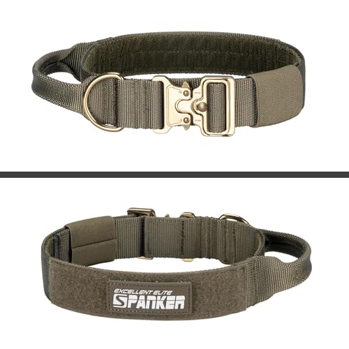 EXCELLENT ELITE SPANKER Tactical Hundehalsband mit Griff Nylon Halsband Hund Einstellbar 16"-23" Weiches mit Griff für Hundehalsband Große Hunde Schwarz Braun (Armeegrün) von EXCELLENT ELITE SPANKER