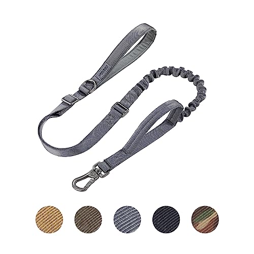 EXCELLENT ELITE SPANKER Taktische Heavy Duty 5-6FT einstellbar kein Zug Militär Bungee Hundeleine elastische Leinen Seil mit 2 gepolsterte Kontrolle Handle für Medium Large X-Large Hund(Gry) von EXCELLENT ELITE SPANKER
