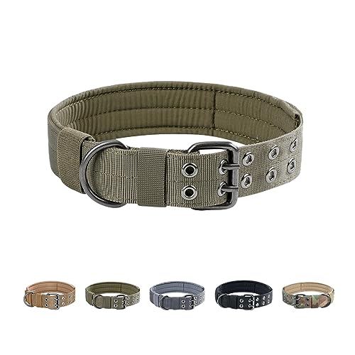 EXCELLENT ELITE SPANKER Militär-Hundehalsband Taktisches Hundehalsband Mit D-Ring Verstellbares Hundehalsband Für Mittelgroße und Große Hunde(Olivgrün-XL) von EXCELLENT ELITE SPANKER