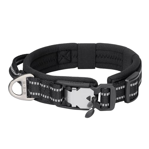 EXCELLENT ELITE SPANKER Weiches gepolstertes atmungsaktives Hundehalsband Reflektierendes Nylon Verstellbares Hundehalsband mit Schnellverschluss Magnetverschluss für Junge Mädchen Training(BLK) von EXCELLENT ELITE SPANKER