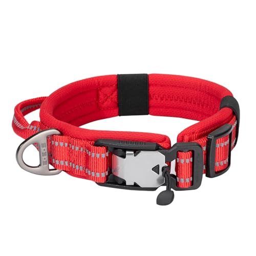 EXCELLENT ELITE SPANKER Weiches gepolstertes atmungsaktives Hundehalsband Reflektierendes Nylon Verstellbares Hundehalsband mit Schnellverschluss Magnetverschluss für Junge Mädchen Training(RED) von EXCELLENT ELITE SPANKER