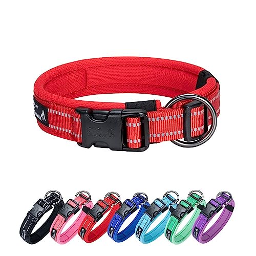 EXCELLENT ELITE SPANKER Reflektierendes klassisches weiches gepolstertes atmungsaktives Nylon einstellbares Haustierhalsband mit Schnellverschluss für kleine mittlere große Hunde Training（RED-M von EXCELLENT ELITE SPANKER