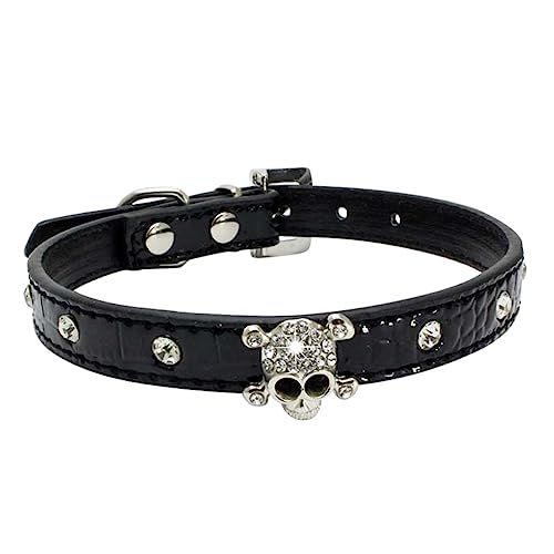 EXHUMKY 1Stück Stylisches Halloween Hundehalsband mit Schädel Design Verstellbar für PU Material für Halloween und Partys Robust und Bequem von EXHUMKY