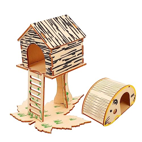 EXHUMKY 2stücke Holz Hamster Käfig Tier Hütte Spielplattform Spielzeug Versteck Für Kleintiere Naturmaterialien Hamsterhaus Hamsterbungalow von EXHUMKY