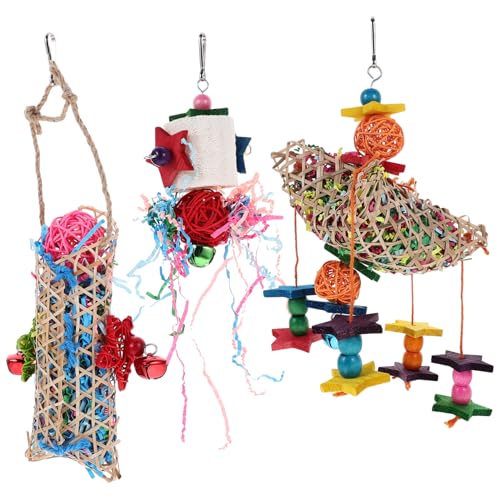 EXHUMKY Papageien Kauen Spielzeug 3 Stück Vogelspielzeug aus Naturmaterialien Buntes Hänge Spielzeug für Nymphensittiche Conures und Andere Vögel Kauspielzeug für Vögel Vogelkäfig Zubehör EXHUMKY Papageien Kauen Spielzeug 3 Stück Vogelspielzeug aus Naturmaterialien Buntes Hänge Spielzeug für Nymphensittiche Conures und Andere Vögel Kauspielzeug für Vögel Vogelkäfig Zubehör von EXHUMKY