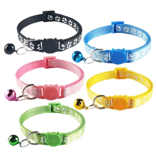 EXHUMKY 5 Stück Katzenhalsband mit Glöckchen Verstellbar Nacken Jewelry für Kätzchen Haustierzubehör Gelb Himmelblau Hellgrün von EXHUMKY