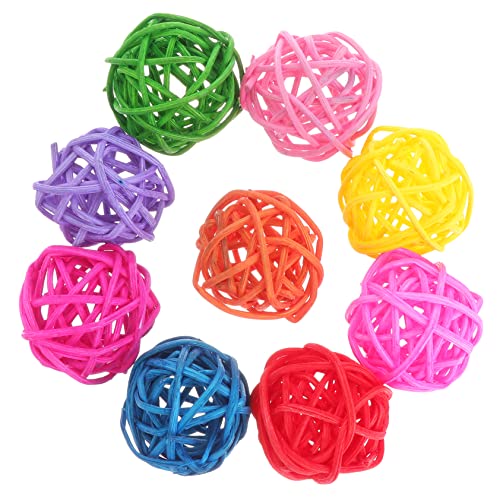 EXHUMKY 50 Stück Farbige Rattan Kugel für Papageien Kauspielzeug und DIY Dekoration für Sittiche und Nymphensittiche Sicher und Langlebig von EXHUMKY