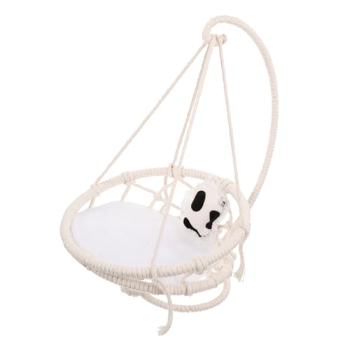 EXHUMKY Hängematte Baumwollnest Hamster Bett hängend Meerschweinchen Hängematten Haustier- -Hängematte Schlafnest für kleine Tiere Schlafhängematte für Haustiere Baumwollseil Beige von EXHUMKY