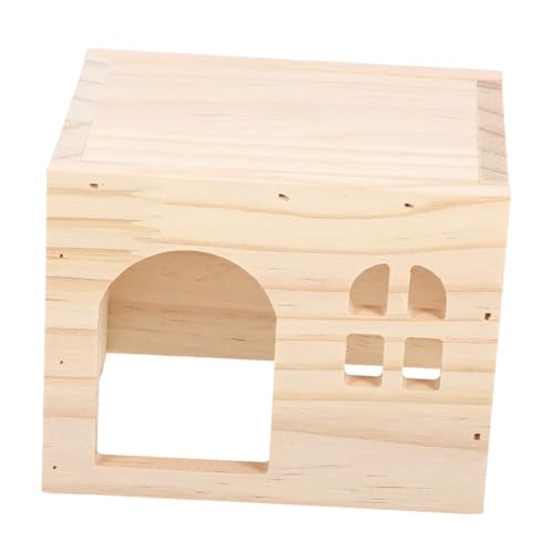 EXHUMKY Hamster Holzhaus für Kleintiere Mehrkammer Versteck mit Tunnel Sicheres für Hamster und Meerschweinchen Gemütlicher Rückzugsort aus Holz Handgefertigt von EXHUMKY
