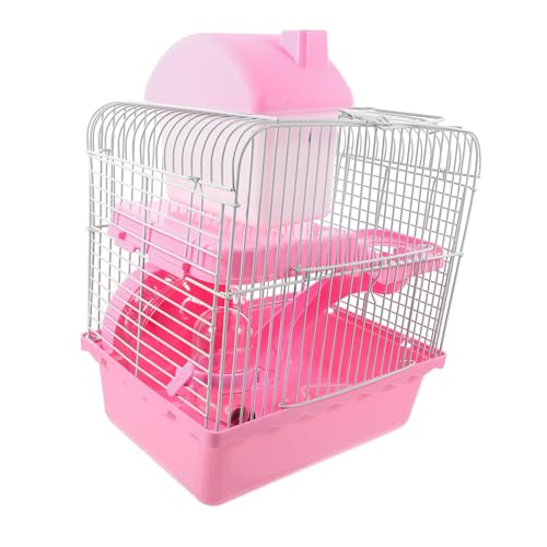 EXHUMKY Hamsterkäfig drinnen Tierkäfig Rattenkäfige Nagetier doppelt Stall Haustier Hamster hängendes Nest Hamsteraktivitätszentrum Hamsterbettwäsche Mehrkammer-Hamsterhaus Eisendraht Rosa von EXHUMKY