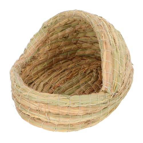 EXHUMKY Kasten Hühnerstall-Brutnest tierisches Nest Meerschweinchenheim Hasengras -Versteck Kaninchen-Grasbett handgewebte Grashütte Hühnernistbereich Stroh Light Brown von EXHUMKY
