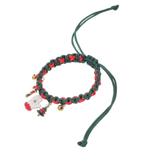 EXHUMKY Katzenschal Kätzchen Weihnachtskragen saisonal häkeln Weihnachten Haustierhalsband Schild Perlen-Anhänger geflochtenes Seil Halsbandsicherheit für Haustiere Legierung von EXHUMKY