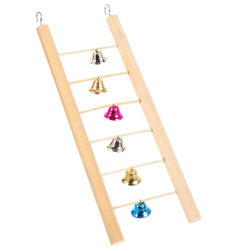 EXHUMKY Papageienschrittspielzeug Vogel Kletterleiter Vogelleitern Für Papageien Papageienkletterspielzeug Wellensittich Sitzstangen Für Käfig Papageienspielzeugglocke Vogelbarsch Hölzern von EXHUMKY