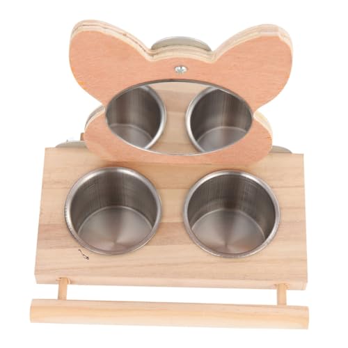 EXHUMKY Vogelfutterbecher Mit Spiegel, Vogelwasserhalter, Vogelfutterspender Für Den Innenbereich, Papageienfutterbehälter, Hängefutterspender Für Papageien, Vogelfutterspender Aus Holz, von EXHUMKY