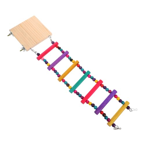 EXHUMKY Vogelleiter Vogel Fütterer Vogel Voliere Vogelfütterer Vogelkäfig Holz holzspielzeug Buntes Wellensittichleiterspielzeug aus Holz Papagei-Kletterleiter- hölzern von EXHUMKY