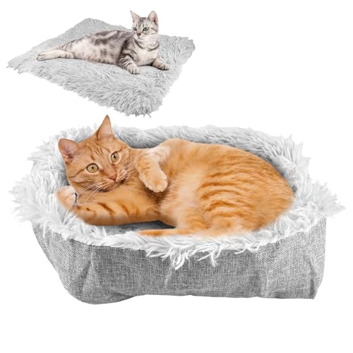EXIN DECHEN Katzenbett Flauschig, 2 in 1 Katzenbett Waschbar 61x51cm Katzenkissen Wärmeisolierung Verdicken Bequem Katzensofa Grau Katzenkörbchen für Katzen, Kleine Hunde, Kaninchen EXIN DECHEN Katzenbett Flauschig, 2 in 1 Katzenbett Waschbar 61x51cm Katzenkissen Wärmeisolierung Verdicken Bequem Katzensofa Grau Katzenkörbchen für Katzen, Kleine Hunde, Kaninchen von EXIN DECHEN