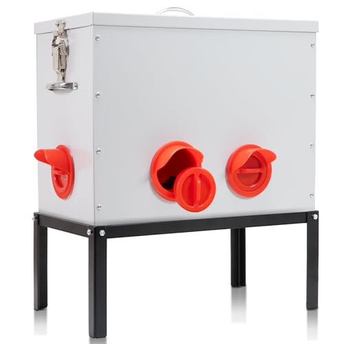 Automatischer Hühner-Futterspender mit Verriegelungsdeckel und Boden, 18 kg, 6 Mündungen, große Metall-Hühner-Futterstation, kein Abfall, Geflügel-Futterstation passend für Hühnerstall von EXODIOS