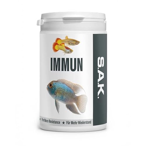 EXOT HOBBY - S.A.K. Immun - Alleinfuttermittel geeignet für alle Zierfischarten. Granulat 130 g (300 ml) Granulatgröße 1 Körnung 0.07 - 1.0 mm - Fischgröße 3 - 5 cm von EXOT HOBBY