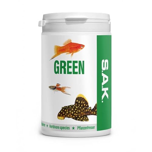 S.A.K. Green - Alleinfuttermittel für alle Zierfischarten, die einen Anteil an pflanzlichen Komponenten verlangen. Granulat 400 g (1000 ml) Granulatgröße 1 Körnung 0.07 - 1.0 mm - Fischgröße 3 - 5 cm von EXOT HOBBY