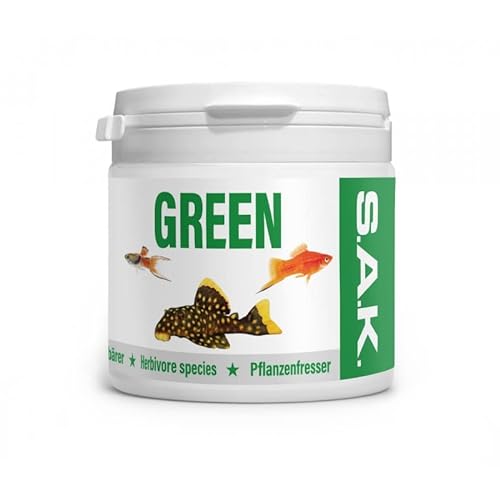 S.A.K. Green - Alleinfuttermittel für alle Zierfischarten, die einen Anteil an pflanzlichen Komponenten verlangen. Granulat 75 g (150 ml) Granulatgröße 2 Körnung 1.00 - 1.5 mm - Fischgröße 5 - 7 cm von EXOT HOBBY