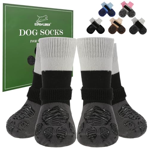 EXPAWLORER 2 Paar Hundesocken Anti-Rutsch doppelseitig zum Leckschutz mit verstellbaren Riemen für den Innenbereich, rutschfeste Hunde Socken Pfotenschutz Hund Verletzung Hundeschuhe, Grau M EXPAWLORER 2 Paar Hundesocken Anti-Rutsch doppelseitig zum Leckschutz mit verstellbaren Riemen für den Innenbereich, rutschfeste Hunde Socken Pfotenschutz Hund Verletzung Hundeschuhe, Grau M von EXPAWLORER