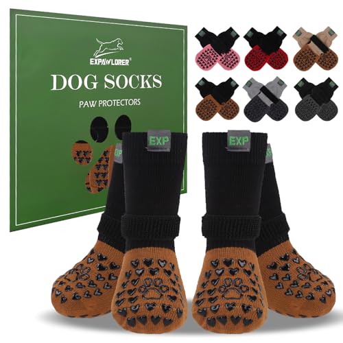 EXPAWLORER Anti-Rutsch Hundesocken, um zu verhindern, DASS Pfoten lecken - Hundeschuhe für heiße Pflaster, Hundestiefel & Pfotenschutz, Hundestiefel Hartholzböden, kleine mittlere große ältere Hunde von EXPAWLORER
