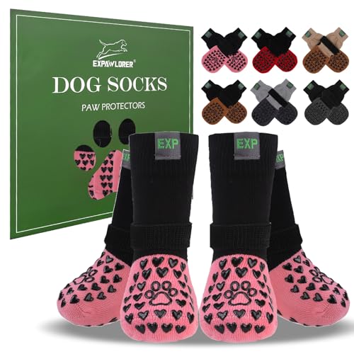EXPAWLORER Anti-Rutsch Hundesocken, um zu verhindern, DASS Pfoten lecken - Hundeschuhe für heiße Pflaster, Hundestiefel & Pfotenschutz, Hundestiefel Hartholzböden, kleine mittlere große ältere Hunde von EXPAWLORER