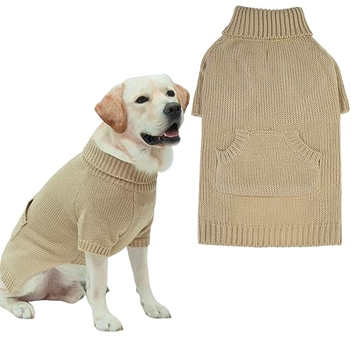 EXPAWLORER Basic Hundepullover mit Tasche – großer Hundepullover für Hunde, Mädchen, Jungen, klassischer Rollkragenpullover, Strickwaren, Hundekleidung für kaltes Wetter, von EXPAWLORER