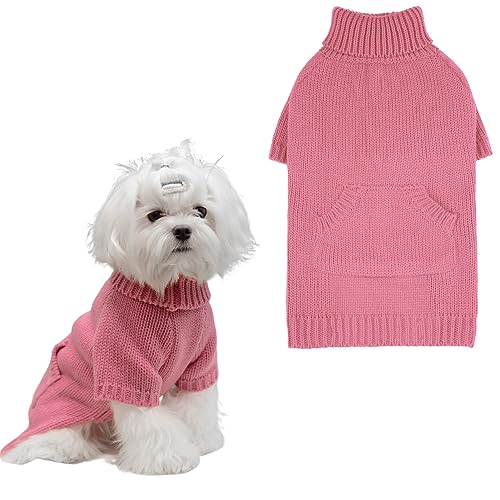 EXPAWLORER Basic Hundepullover mit Tasche – kleine Hundepullover für Hunde, Mädchen, Jungen, klassischer Rollkragenpullover, Strickwaren, Hundekleidung für kaltes Wetter, von EXPAWLORER