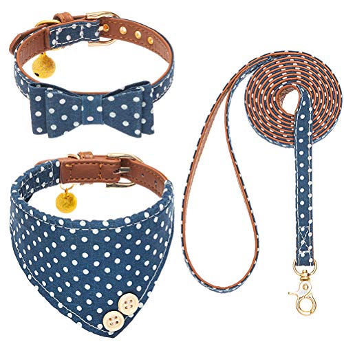 EXPAWLORER Bow Tie Dog Collar and Leash Set Classic Plaid Adjustable Dogs Bandana and Collars with Bell for Puppy Cats 3 PCS von EXPAWLORER