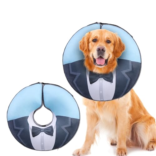 EXPAWLORER Breites, weiches Hundehalsband, Größe XL, aufblasbar, Donut-Halsband, Alternative nach Operationen, um Lecken zu stoppen, verstellbar, schützendes E-Kragen (blauer Anzug) von EXPAWLORER