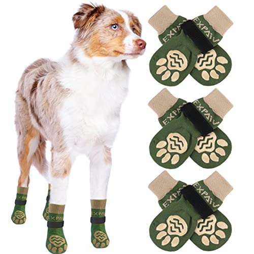 EXPAWLORER Doppelseitige Anti-Rutsch-Hundesocken mit verstellbaren Riemen – 3 Paar weiche und atmungsaktive Welpen, rutschfester Pfotenschutz, bessere Traktionskontrolle für drinnen auf Holzböden von EXPAWLORER