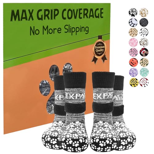 EXPAWLORER Hundesocken Anti Rutsch - 3 Paar doppelseitige Hundesocken Leckschutz weicher Pfotenschutz Hund Verletzung mit verstellbaren Riemen, Tolle Traktionskontrolle auf Holzboden, Grau M EXPAWLORER Hundesocken Anti Rutsch - 3 Paar doppelseitige Hundesocken Leckschutz weicher Pfotenschutz Hund Verletzung mit verstellbaren Riemen, Tolle Traktionskontrolle auf Holzboden, Grau M von EXPAWLORER