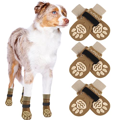EXPAWLORER Doppelseitige rutschfeste Hundesocken mit verstellbaren Trägern - 3 Paar weicher und atmungsaktiver Welpen-rutschfester Pfotenschutz, bessere Traktionskontrolle für drinnen auf Holzboden von EXPAWLORER