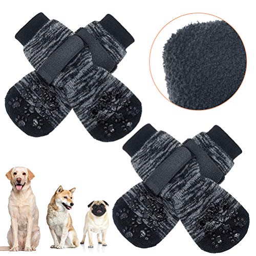 EXPAWLORER Double Side Anti-Slip Dog Socks with Adjustable Straps - 2 Pairs Strong Traction Control for Indoor on Hardwood Floor Wear, Best Puppy Pet Paw Protection von EXPAWLORER