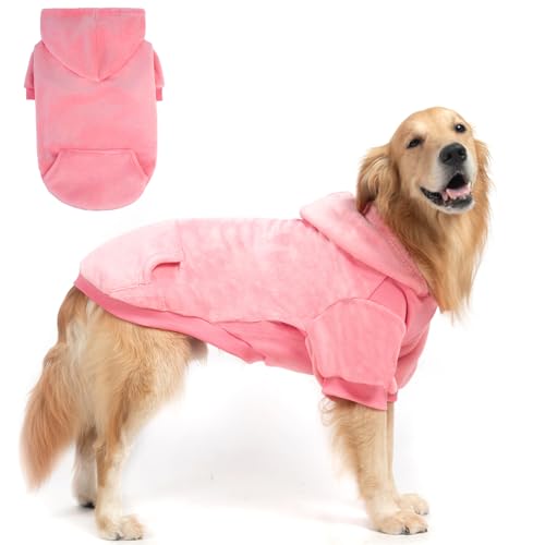 EXPAWLORER Flanell Basic Hunde-Kapuzenpullover – warmer, weicher Hundepullover mit Loch für die Leine und Tasche, Hundekleidung für kaltes Wetter, Wintermantel, Herbst-Sweatshirt für große Hunde, von EXPAWLORER