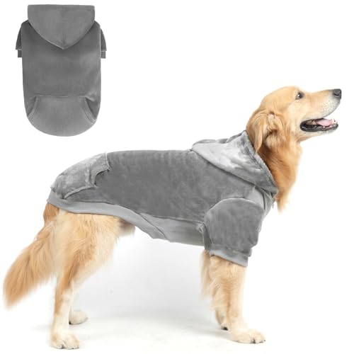 EXPAWLORER Flanell Basic Hunde-Kapuzenpullover – warmer, weicher Hundepullover mit Loch für die Leine und Tasche, Hundekleidung für kaltes Wetter, Wintermantel, Herbst-Sweatshirt für große Hunde, von EXPAWLORER