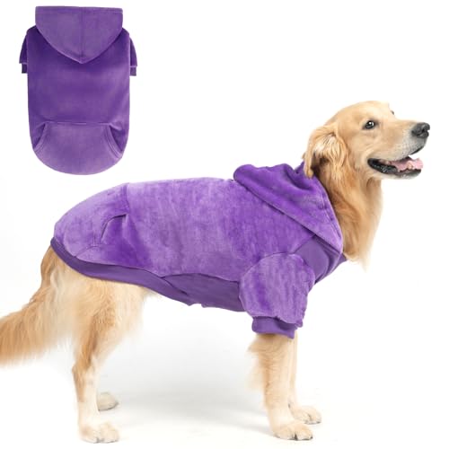 EXPAWLORER Flanell Basic Hunde-Kapuzenpullover – warmer, weicher Hundepullover mit Loch für die Leine und Tasche, Hundekleidung für kaltes Wetter, Wintermantel, Herbst-Sweatshirt für große Hunde, von EXPAWLORER