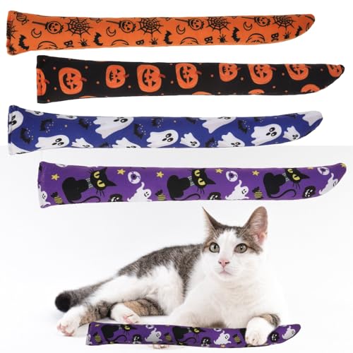 EXPAWLORER Halloween-Katzenspielzeug, 4 Stück, weiches Kissen, Katzenminze-Spielzeug mit Glocken im Inneren, interaktives, bissfestes Fischform-Kicker-Spielzeug für Indoor-Kätzchenspiele von EXPAWLORER