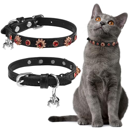 EXPAWLORER Halloween-Leder-Katzenhalsband, verstellbar, mit Nietspieß, für Mädchen, Jungen, Katzen, Punk-Zubehör mit Glocke und robustem D-Ring, rote Diamant-Sonnenblume EXPAWLORER Halloween-Leder-Katzenhalsband, verstellbar, mit Nietspieß, für Mädchen, Jungen, Katzen, Punk-Zubehör mit Glocke und robustem D-Ring, rote Diamant-Sonnenblume von EXPAWLORER