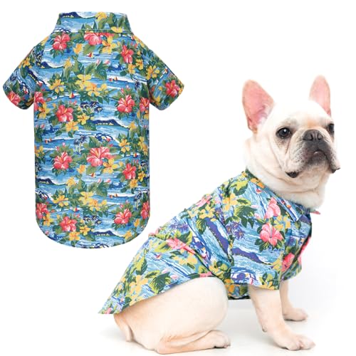 EXPAWLORER Hawaii-Shirt für Hunde, Sommerkleidung, atmungsaktive Hunde-Baumwoll-Polo-T-Shirts mit Blumen- und Meeresinsel-Muster, mittelgroße und große Hunde, Jungen und Mädchen an heißen Tagen von EXPAWLORER