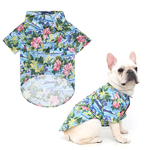 EXPAWLORER Hawaii-Shirt für Hunde, Sommerkleidung, atmungsaktive Hunde-Baumwoll-Polo-T-Shirts mit Blumen- und Meeresinsel-Muster, mittelgroße und große Hunde, Jungen und Mädchen an heißen Tagen von EXPAWLORER