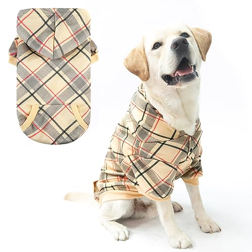 EXPAWLORER Hunde-Kapuzenpullover, kariert, britischer Stil, weicher und warmer Hundepullover mit Loch für die Leine und Tasche, Hundekleidung für kaltes Wetter, Sweatshirt, Outfits, Wintermantel für von EXPAWLORER