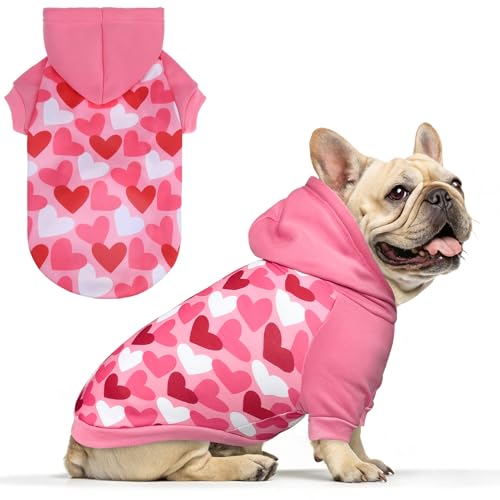 EXPAWLORER Hunde-Kapuzenpullover, weicher Valentinstags-Hunde-Kapuzenpullover, Winter-Herbst-Fleece-Hunde-Sweatshirt mit niedlichem Herzmuster, Haustierkleidung, Hunde-Sweatshirt, Outfits für Welpen, von EXPAWLORER