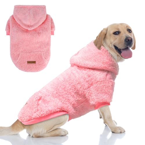 EXPAWLORER Hunde-Kapuzenpullover für Mädchen, warme Fleece-Winterkleidung, flauschiger Haustierpullover für kaltes Wetter, Kapuzen-Sweatshirt für kleine, mittelgroße und große Hunde von EXPAWLORER