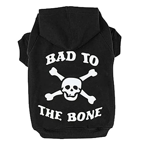 EXPAWLORER Hunde-Kapuzenpullover mit Aufschrift Bad to The Bone mit Kapuze, Hundekleidung im Herbst und kalten Winter, Pullover mit integriertem Loch für die Hundeleine, warmes Haustier-Outfit für von EXPAWLORER