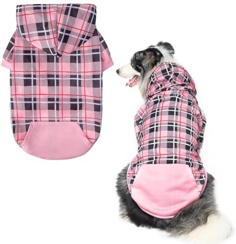 EXPAWLORER Hunde-Kapuzenpullover mit Karomuster, britischer Stil, warmer Hundepullover mit Loch für die Leine, Pitbull-Kleidung, Wintermantel, Bekleidung für alle Rassen, Welpen, Mädchen, Jungen von EXPAWLORER