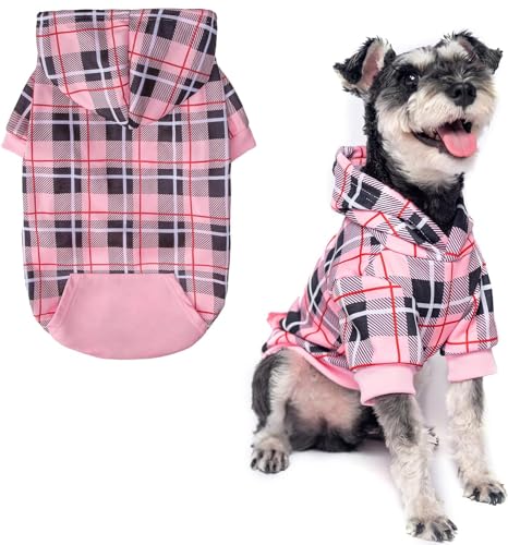 EXPAWLORER Hunde-Kapuzenpullover mit Karomuster, britischer Stil, warmer Hundepullover mit Loch für die Leine, Pitbull-Kleidung, Wintermantel, Bekleidung für alle Rassen, Welpen, Mädchen, Jungen von EXPAWLORER